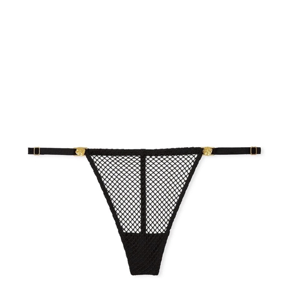 Victoria Secret Very Sexy Fishnet Rose Hip V-String Black Size M NWT